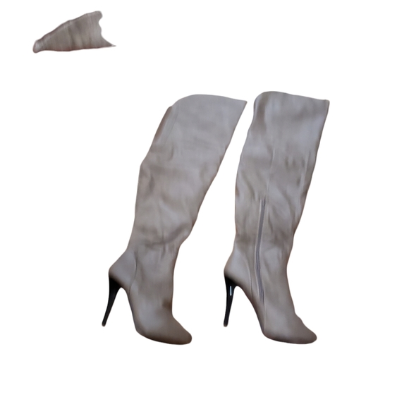 Thigh High Heel Boots Taupe Size 8.5 - Picture 2 of 8